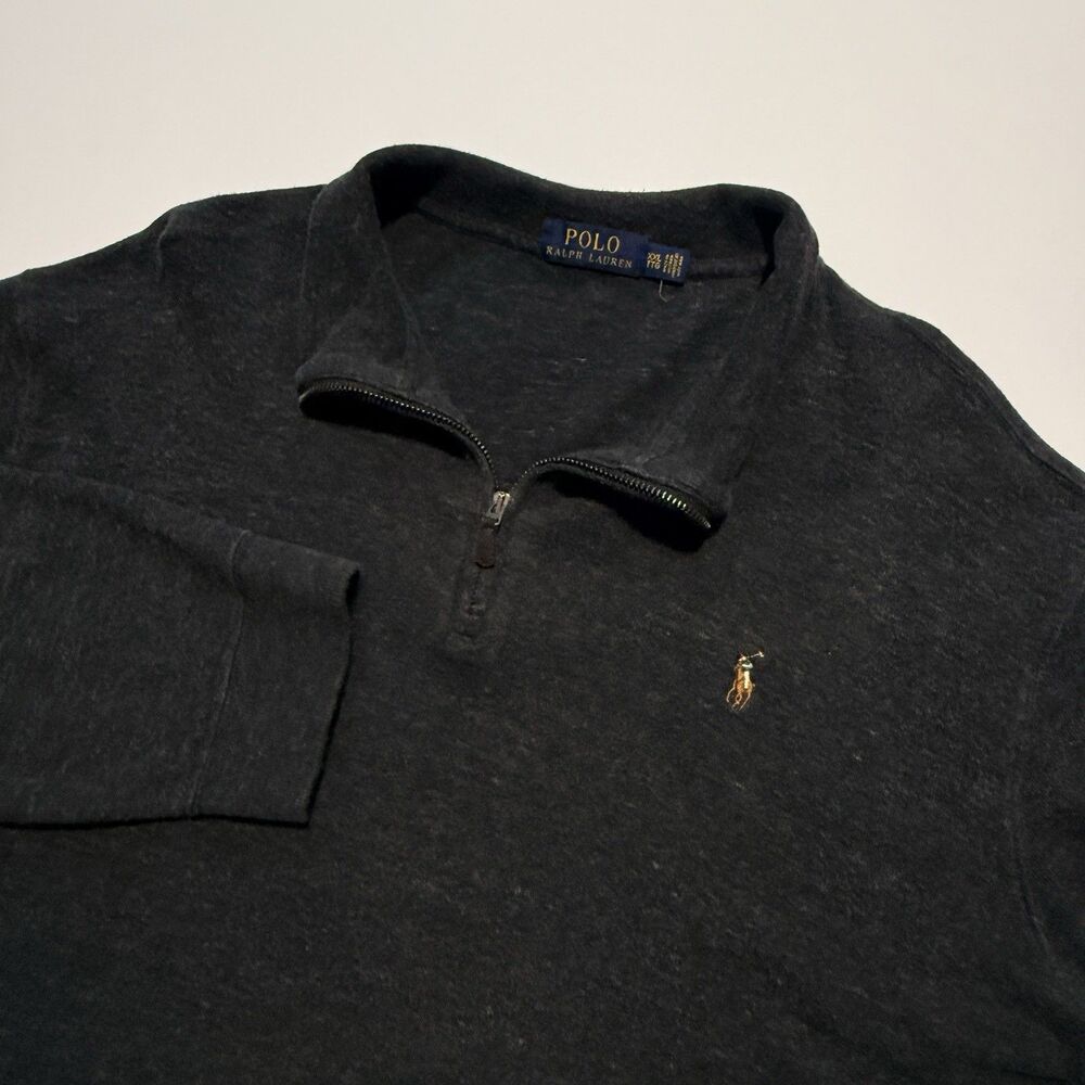 Polo Ralph Lauren Mens XXL Luxury Quarter-Zip Pullover  Heather Gray Leather Tab